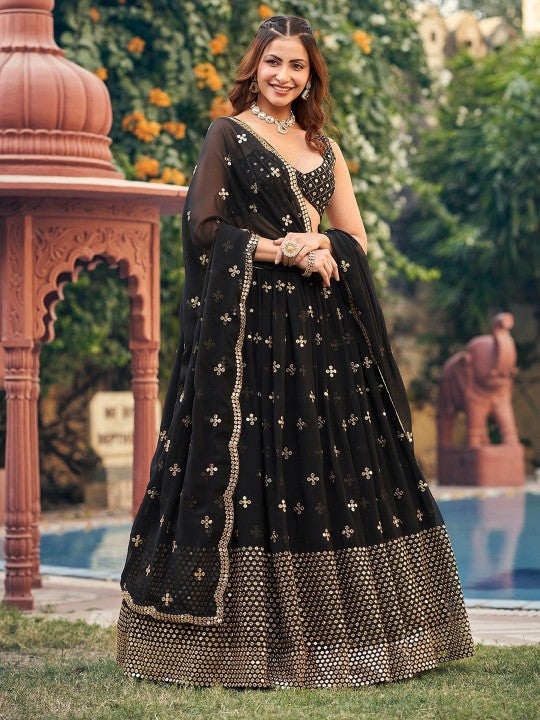 Embroidered Sequinned Ready to Wear Lehenga & Semi-Stitched Blouse With Dupatta