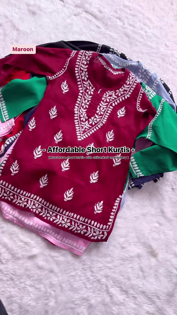 Most Trending Lucknowi Chikankari Rayon Short Tops