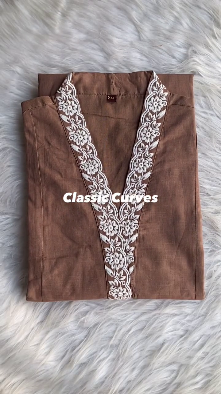 Brown Ethnic Motifs Embroidered Round Neck Thread Work Straight Kurta A4