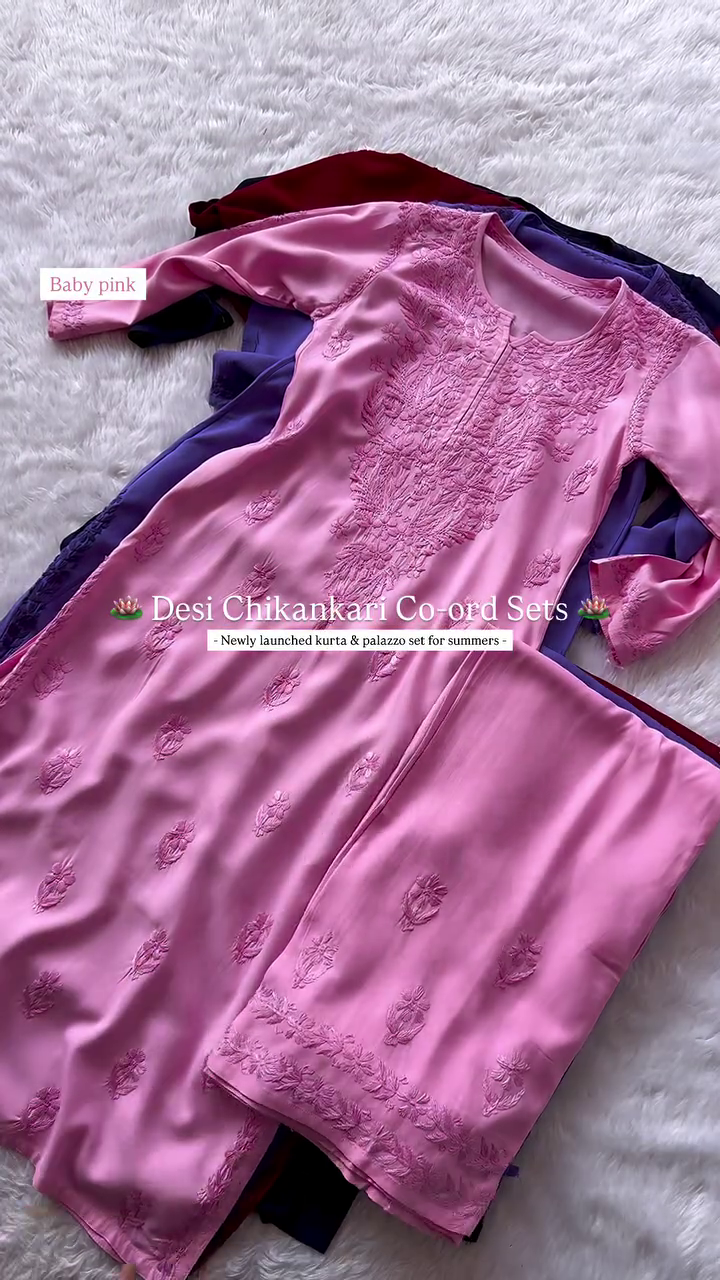 Lucknowi Chikankari Rayon Long Top Baby Pink