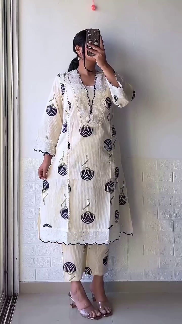 Extra Premium Ethnic Cotton Co-ordsets White