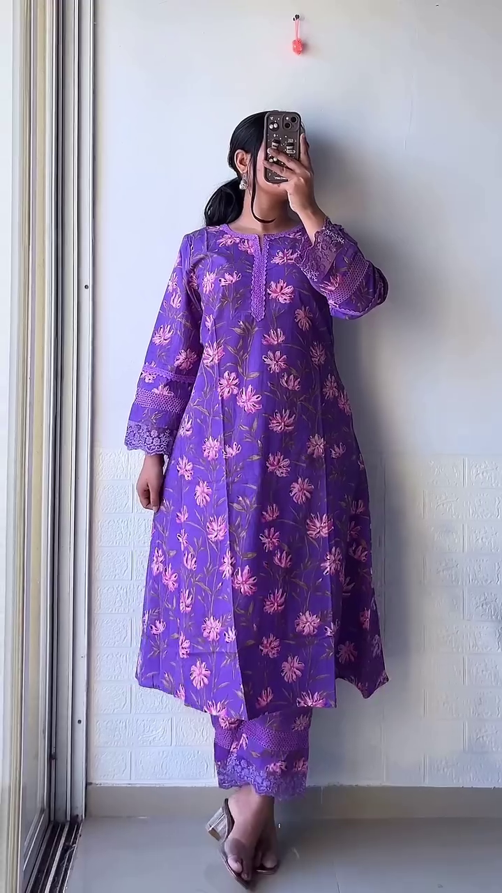 Extra Premium Ethnic Cotton Co-ordsets Purple