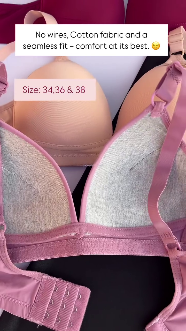 Comfortable Seamless Fit Cotton fabric Bra in Pink and nude and Maroon