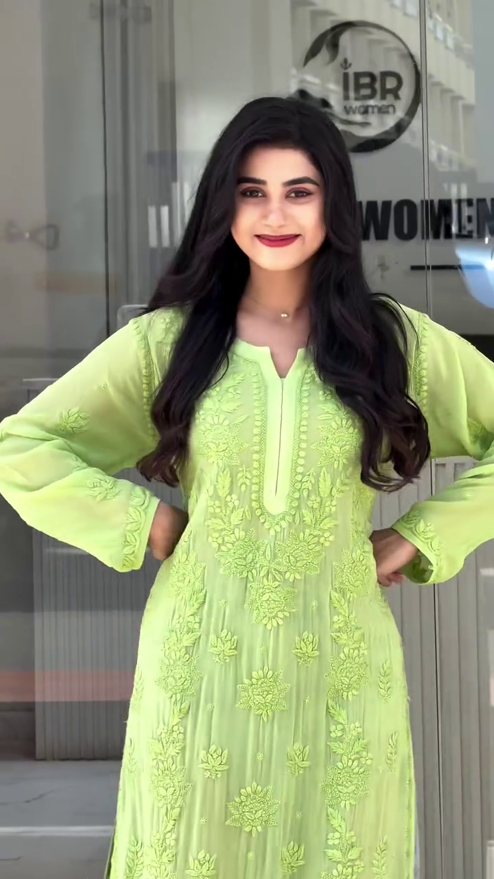Chikenkari long Kurti with Yellow & green