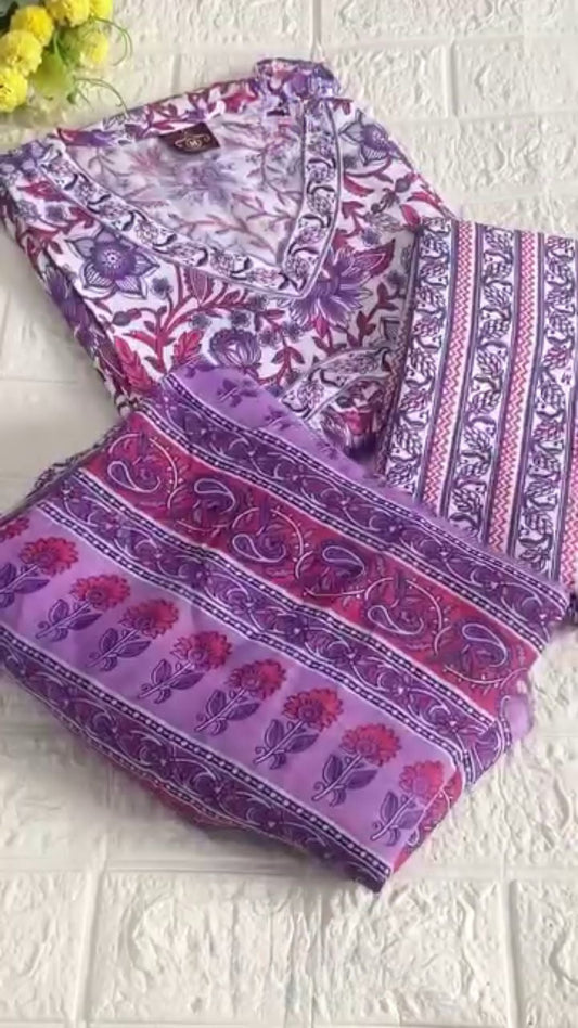 Daily Wear Ethinc Kurta Set Purple Floral