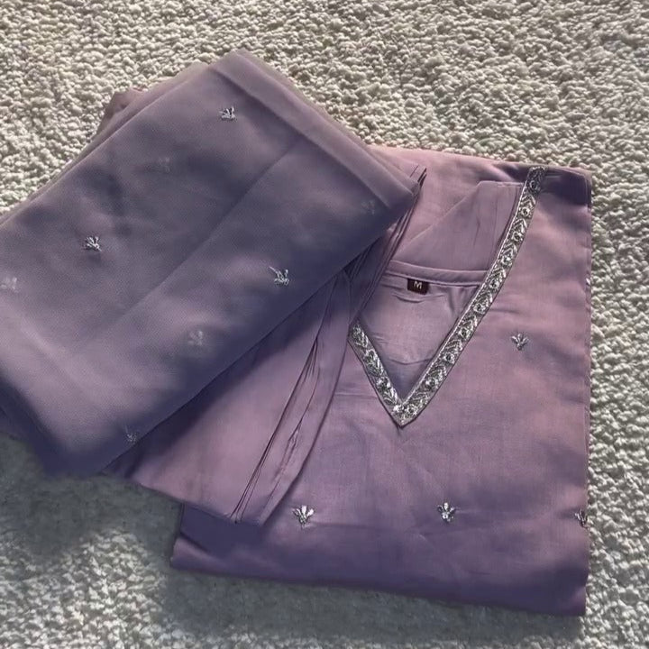 Most Trending Embroidered Georgette Purple Dress