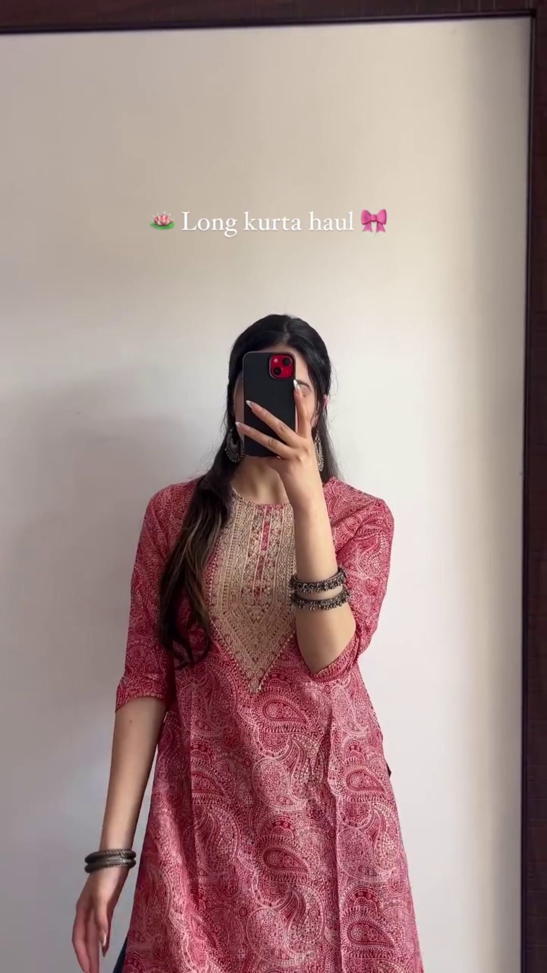 Trending Straight Long Cotton Kurti Pink Reddis