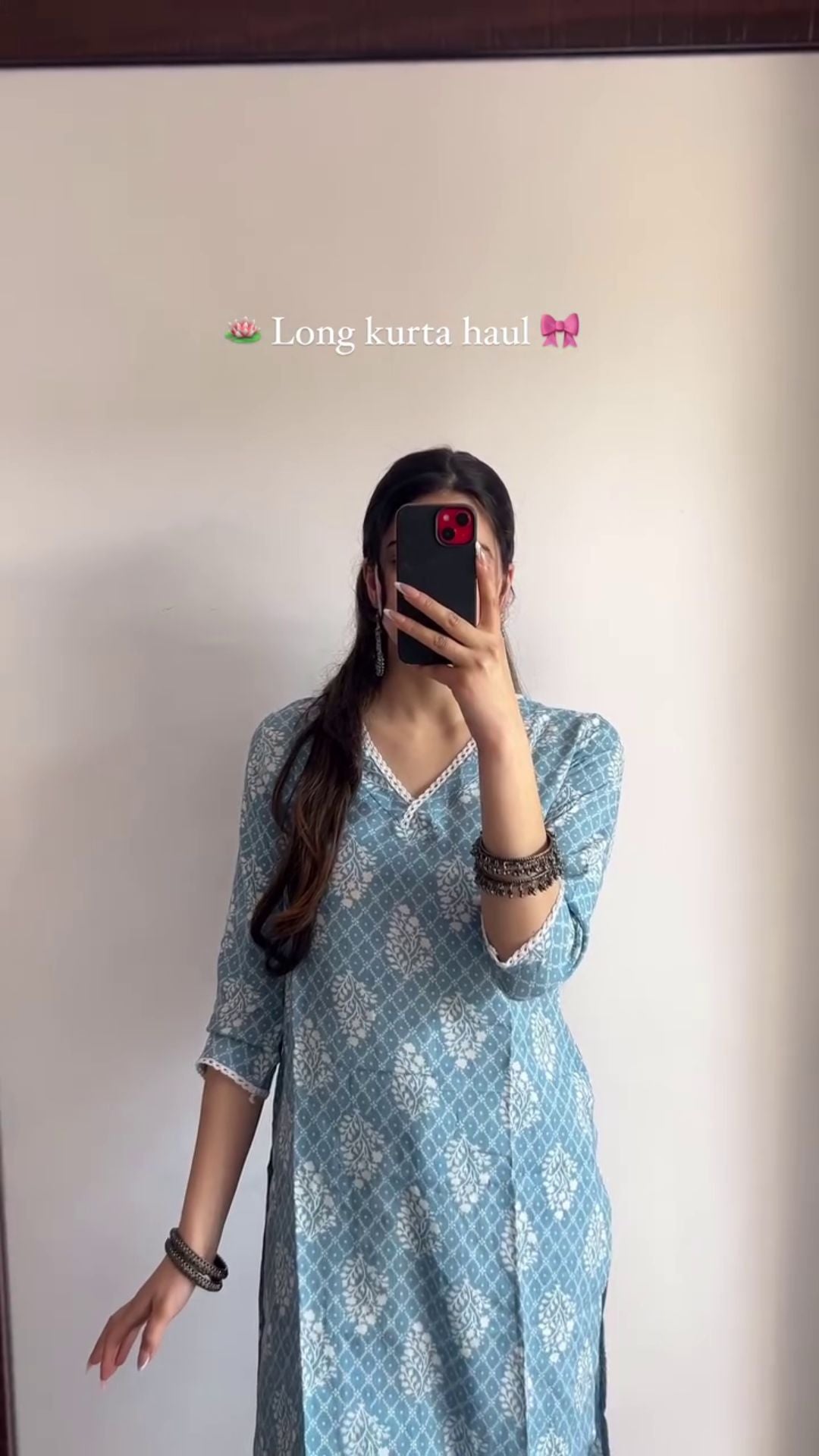 Trending Straight Long Cotton Kurti Sky Blue