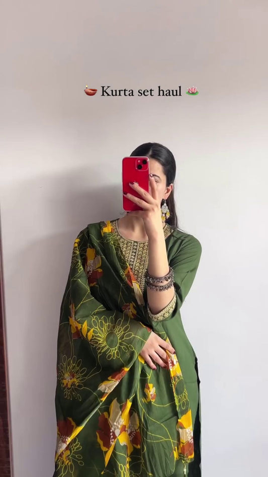 New Arrival Georgette Green Floral Dress