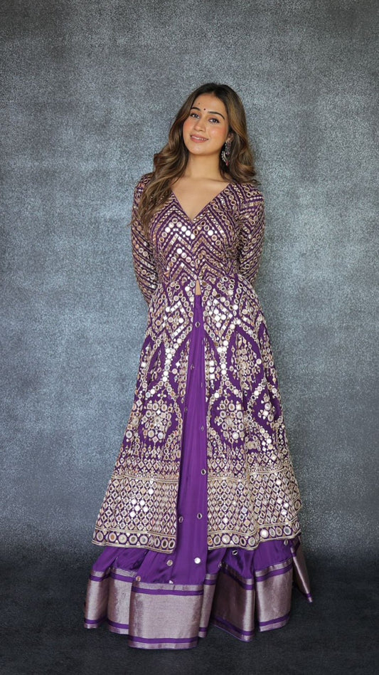 Indo western back to the trend with this banger outfit purple gown