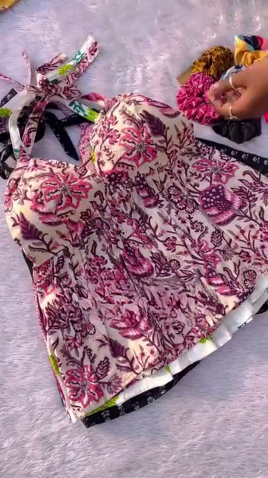 Women Floral Printed Cotton Pink and Red Floral Top