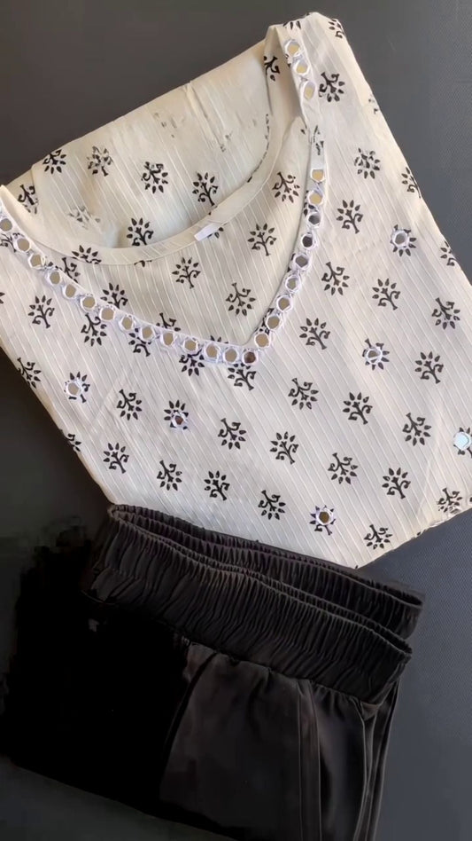 Most Trending Kurta Set White and Black