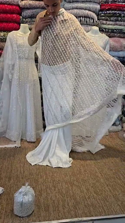 White Sequinned Embellished Saree Sale