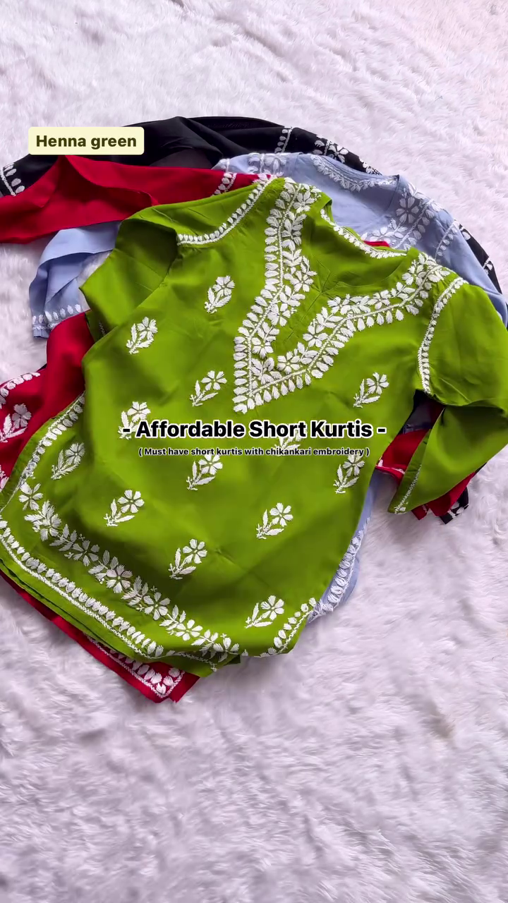 Most Trending Lucknowi Chikankari Rayon Short Tops