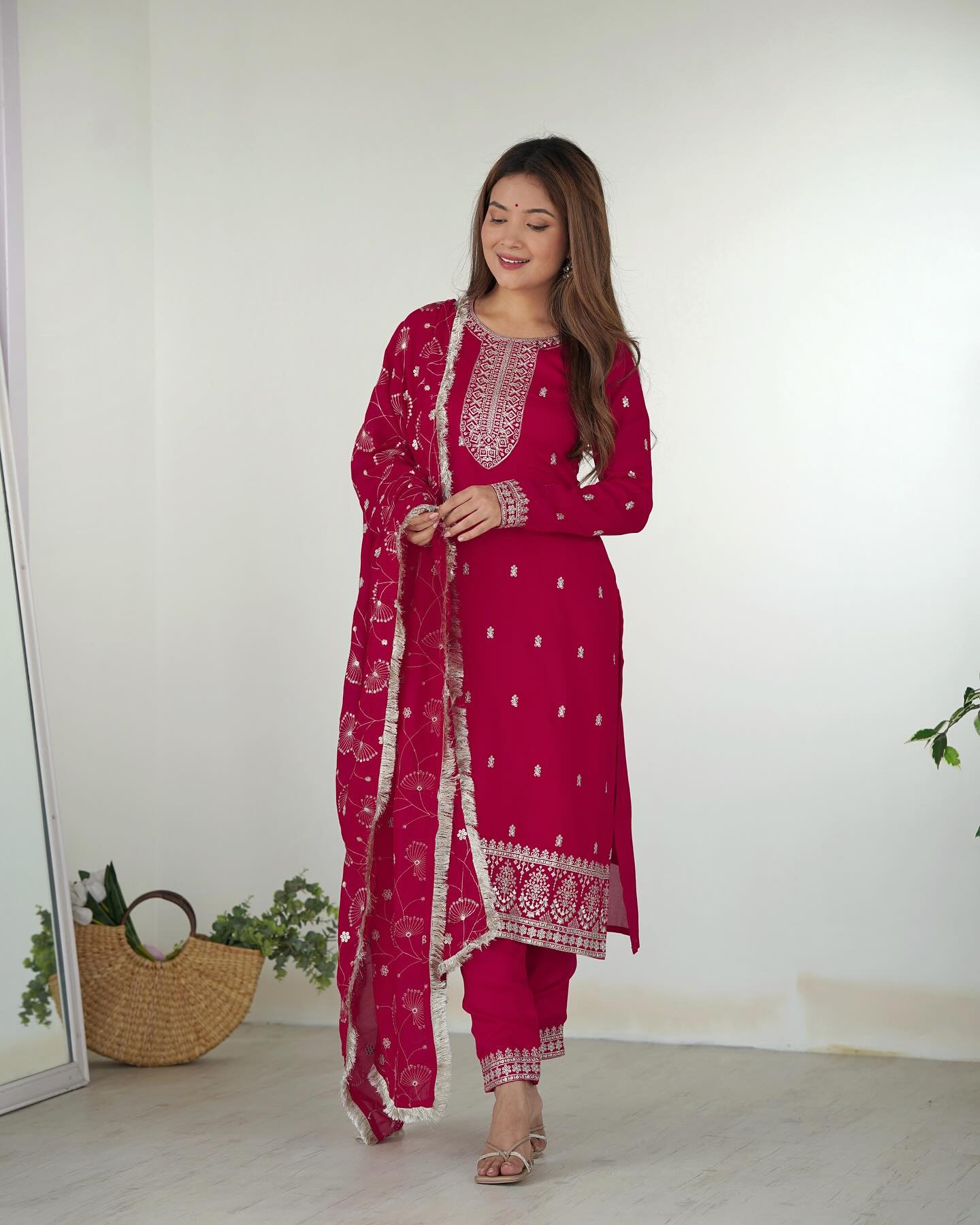 Most Trending Embroidered Georgette Royal Red Dress
