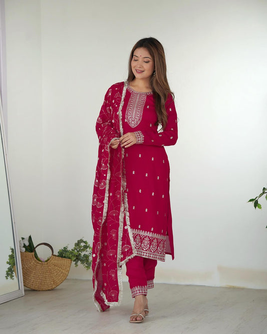 Most Trending Embroidered Georgette Royal Red Dress