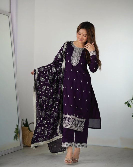 Most Trending Embroidered Georgette Royal Purple Dress