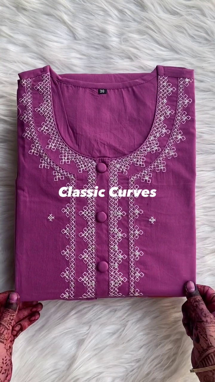 Purple Ethnic Motifs Embroidered Round Neck Thread Work Straight Kurta A1