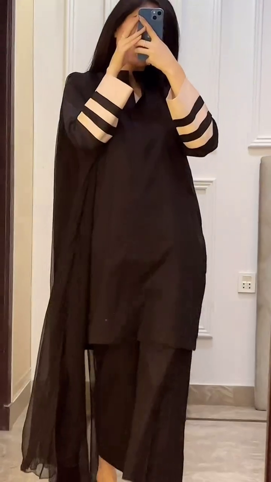 Women Black Ethnic Kurta with Palazzos & With Dupatta RA15