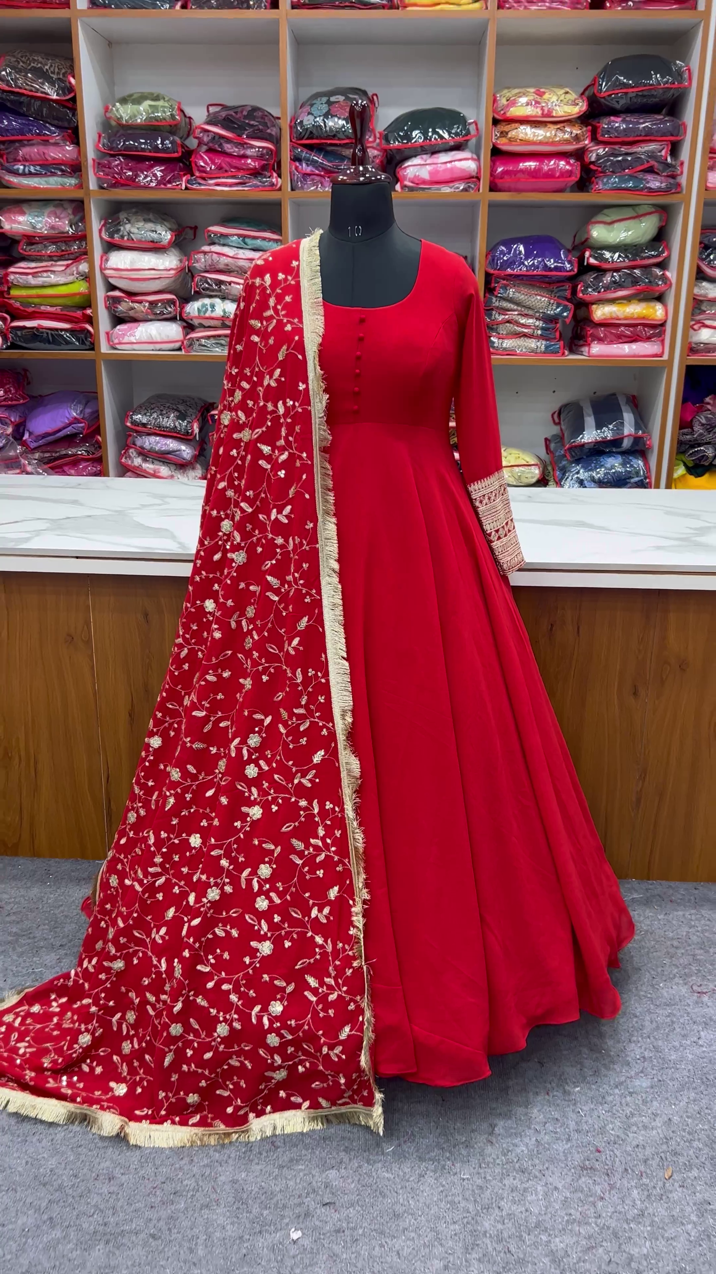 Trending Embroidered Georgette Red Dress