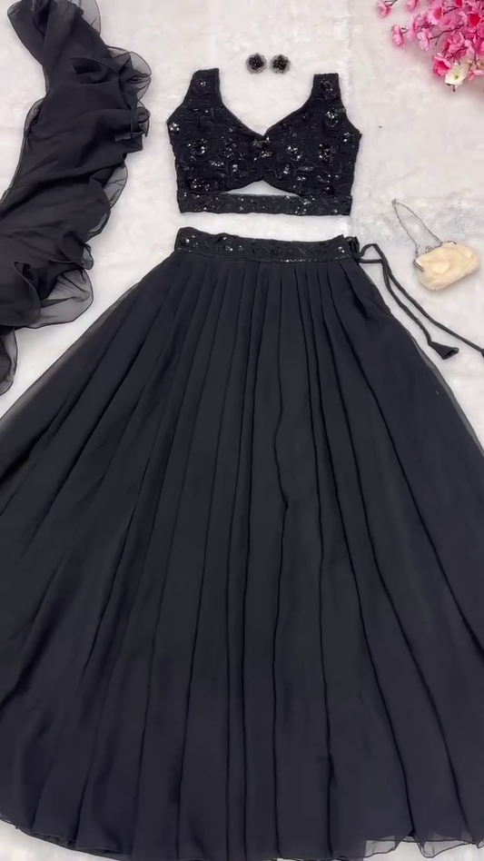 Black Lehenga Choli Trending Embroidered Georgette