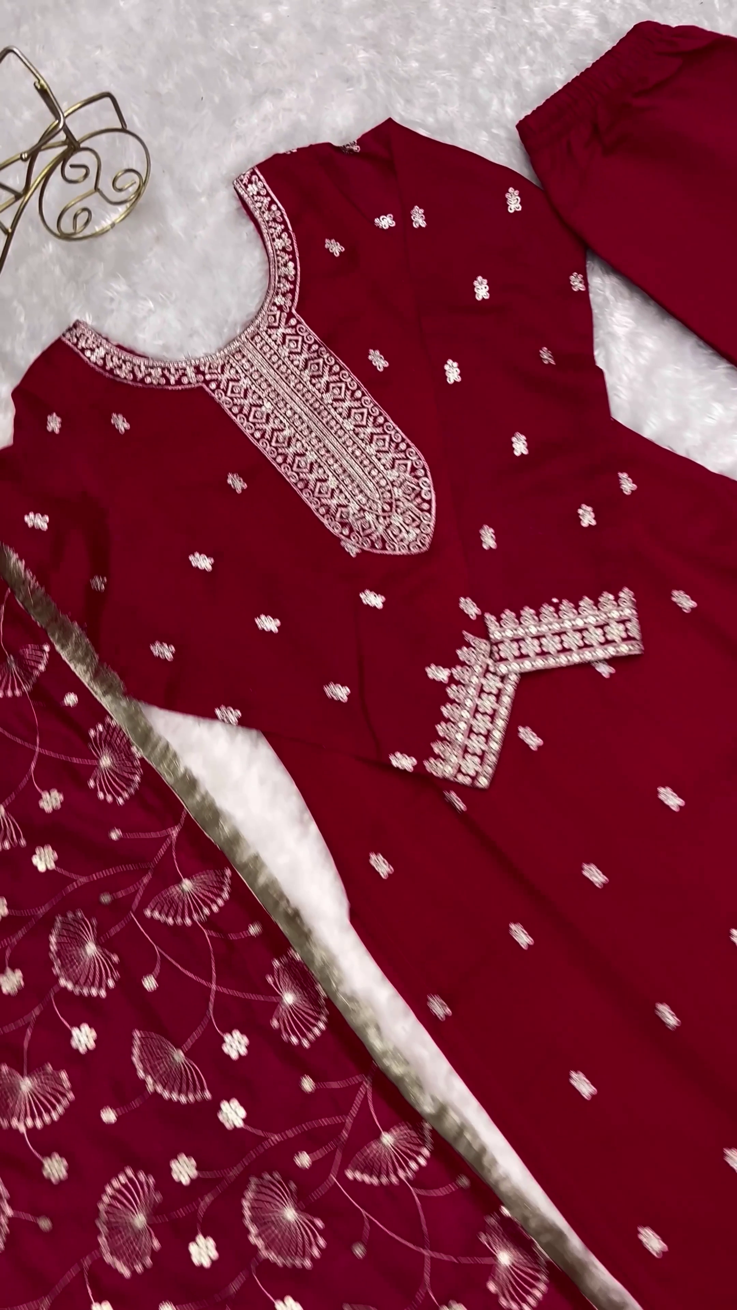 Most Trending Embroidered Georgette Royal Red Dress
