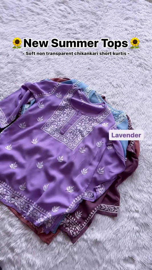 Lucknowi Chikankari Rayon Long Top Purple