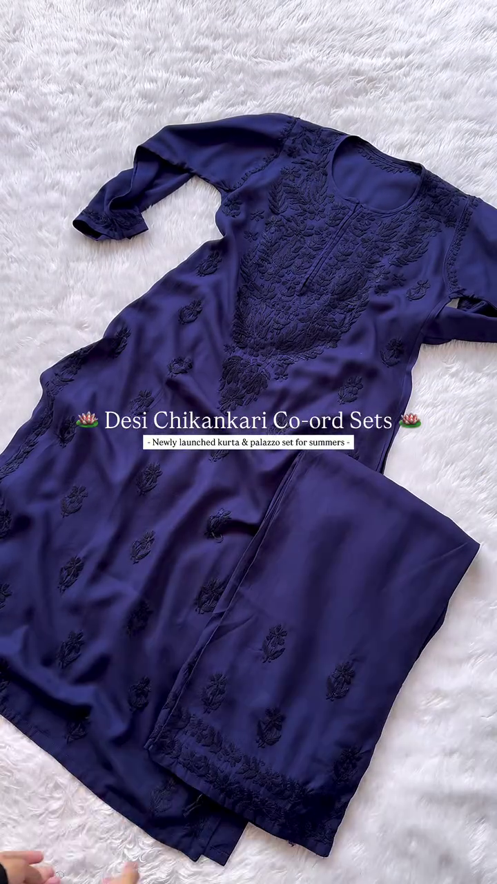 Lucknowi Chikankari Rayon Long Top Blue