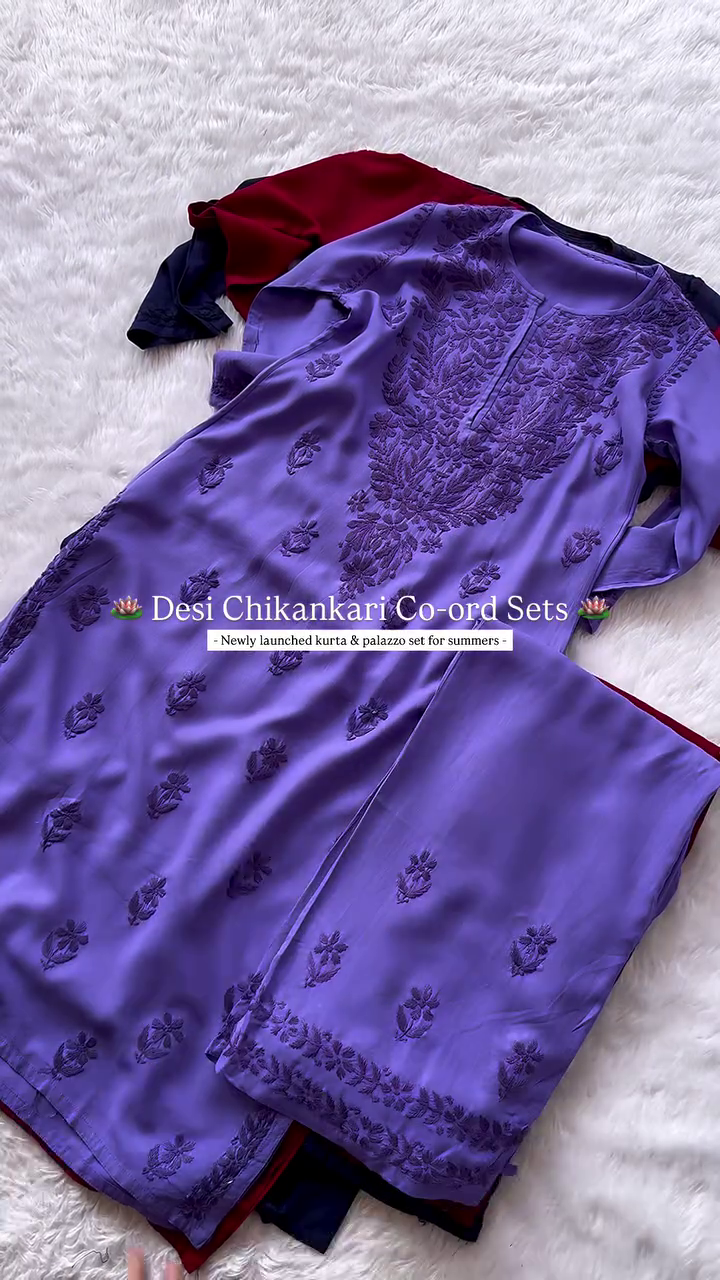 Lucknowi Chikankari Rayon Long Top Light Blue