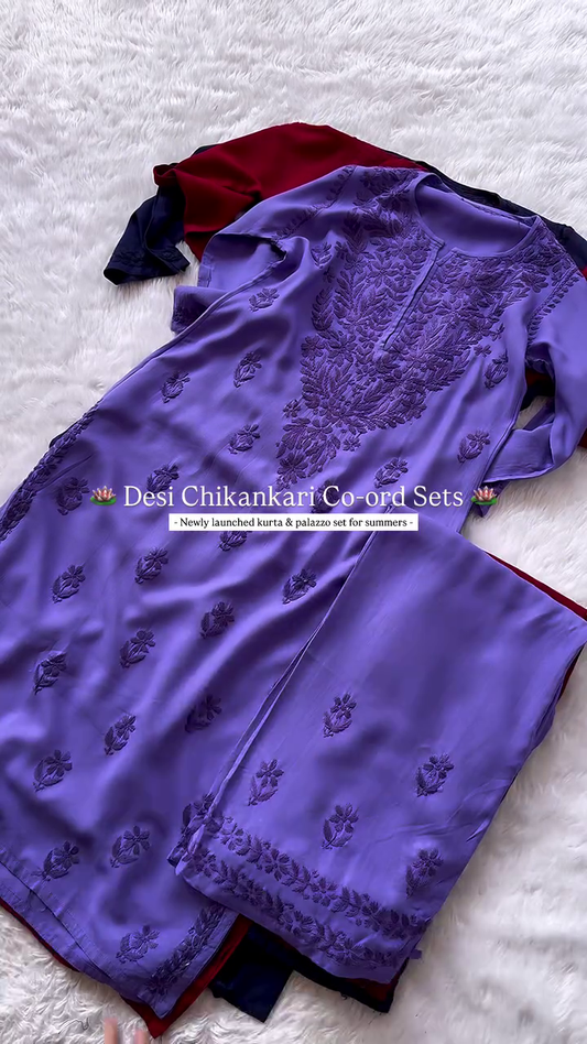 Lucknowi Chikankari Rayon Long Top Light Blue
