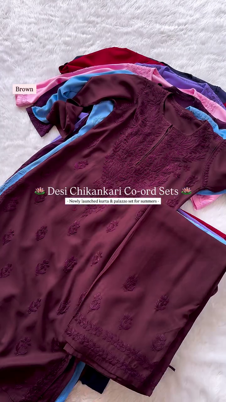 Lucknowi Chikankari Rayon Long Top Maroon