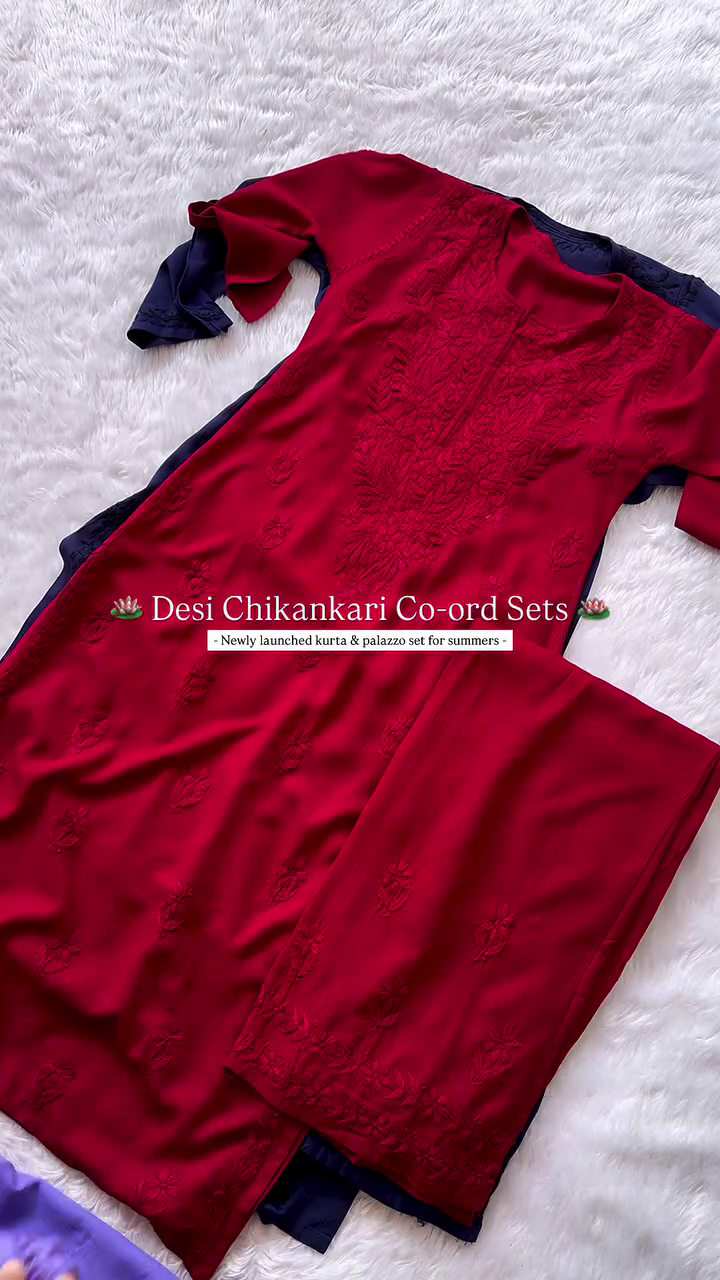 Trending Chikankari Straight Long Cotton Kurti Red