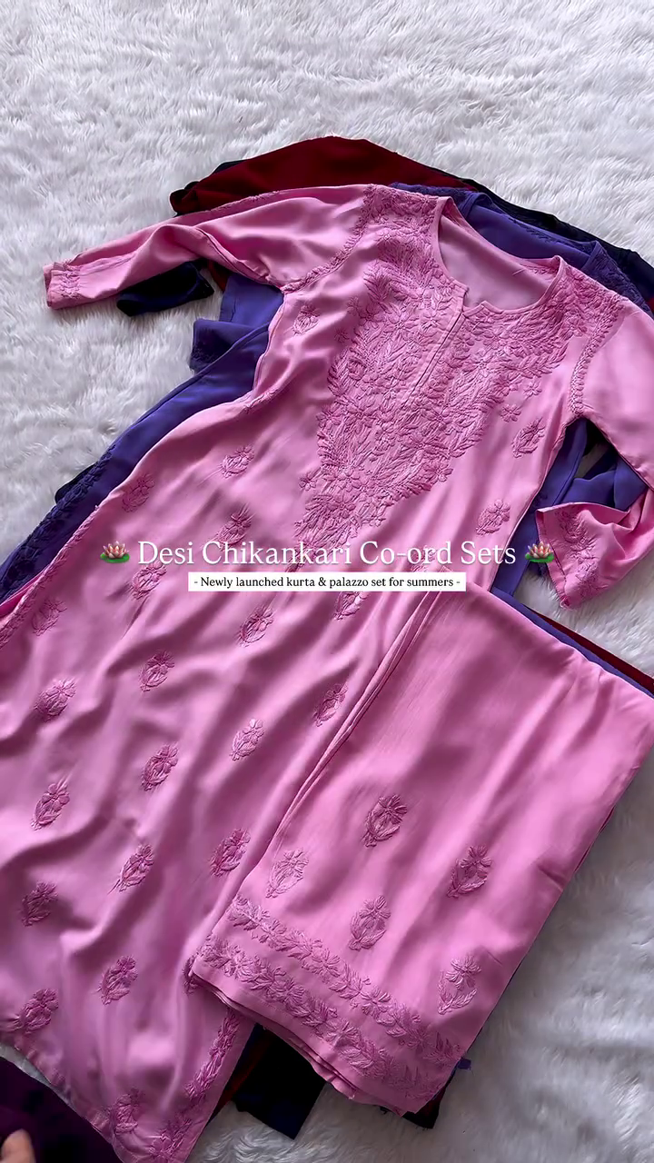 Trending Chikankari Straight Long Cotton Kurti Pink