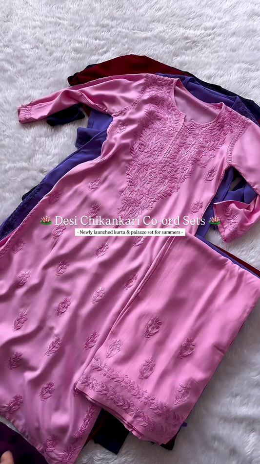 Trending Chikankari Straight Long Cotton Kurti Pink