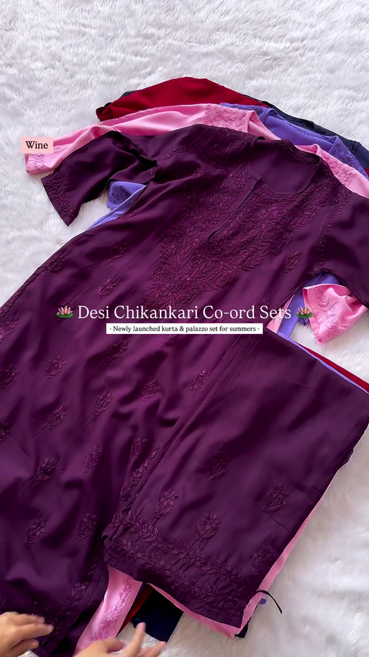 Trending Chikankari Straight Long Cotton Kurti Purple