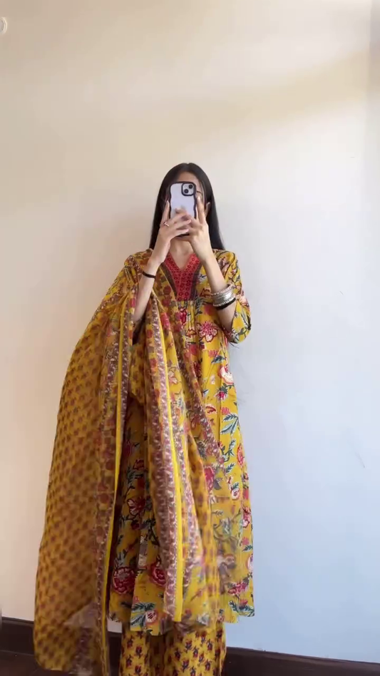 Festive Arrival Georgette Pattel Yellow Floral Dress