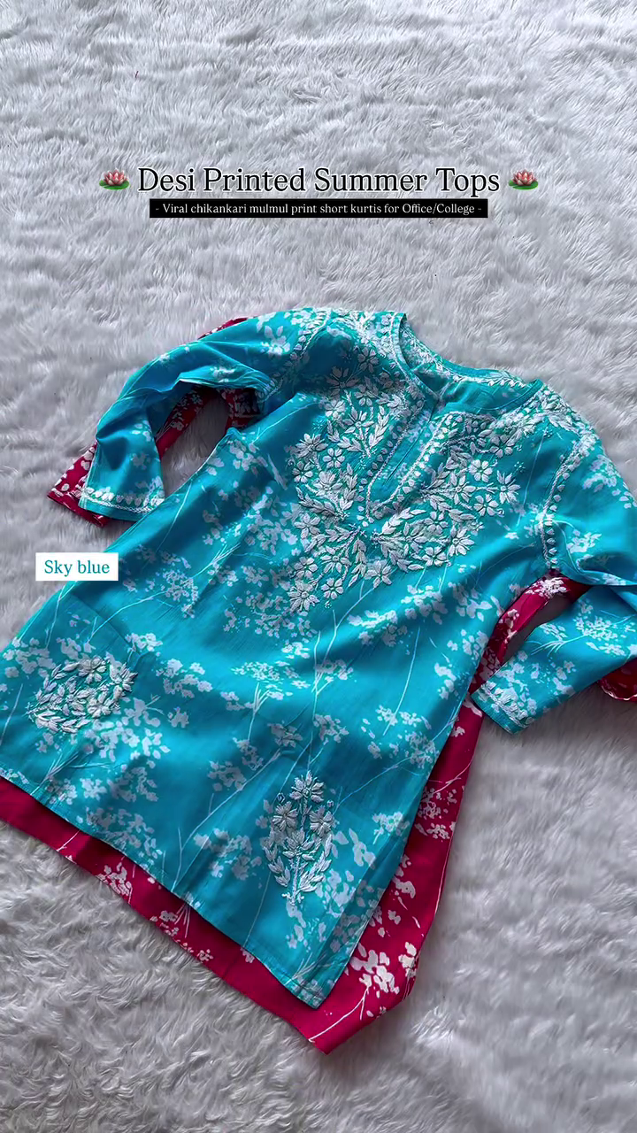 Lucknowi Chikankari Rayon Short Tops