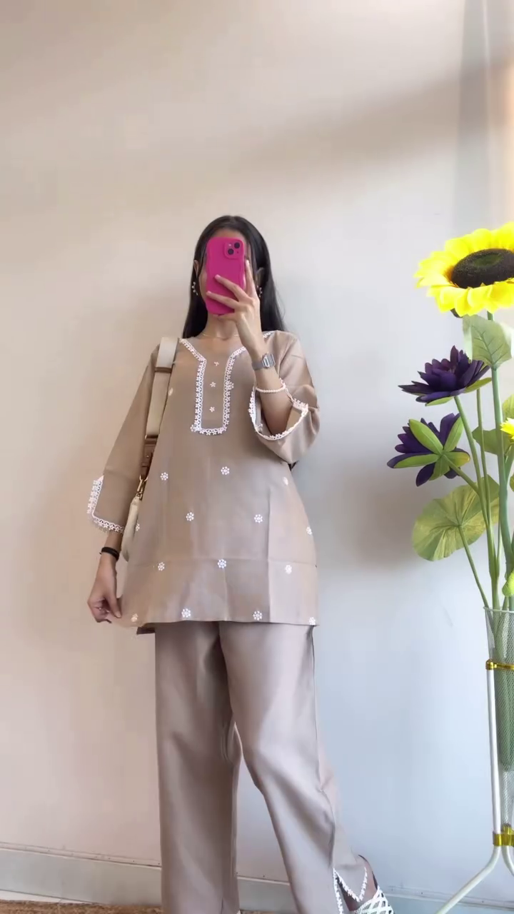 Trending Premium Ethnic Cotton Co-ordsets Maroon & Beige