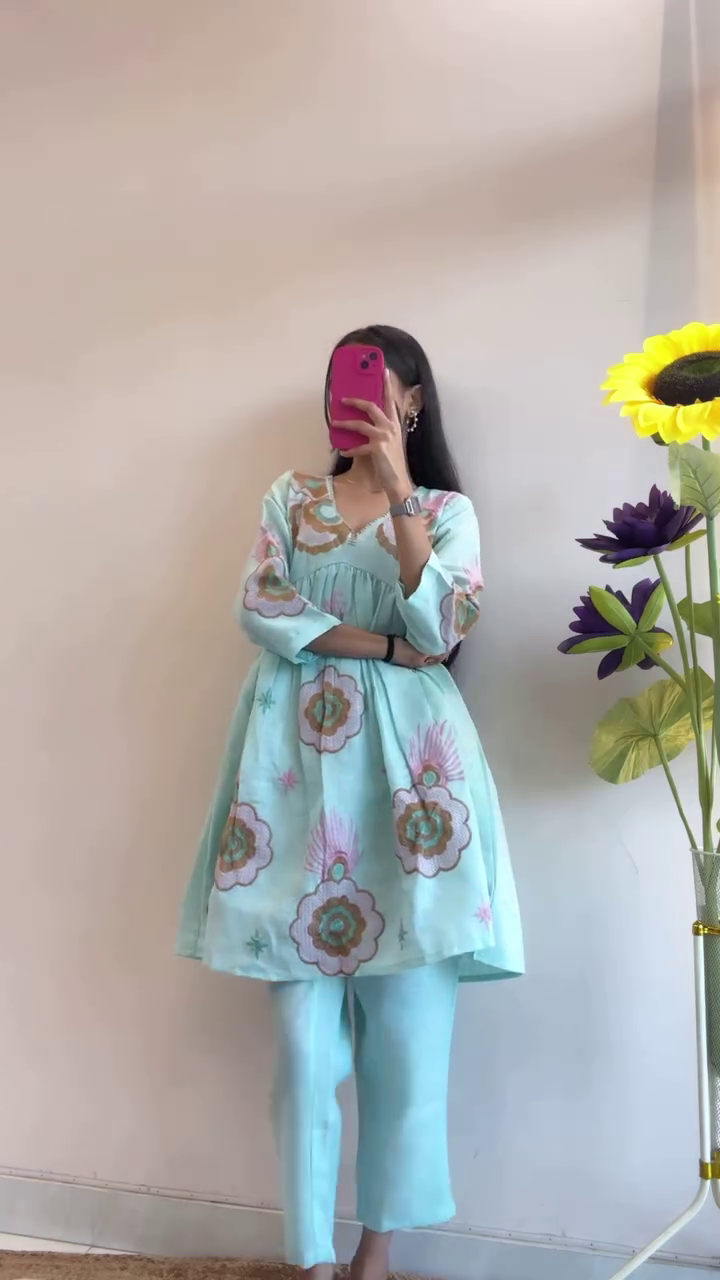 Trending Premium Ethnic Cotton Patiala Sky Blue & Green