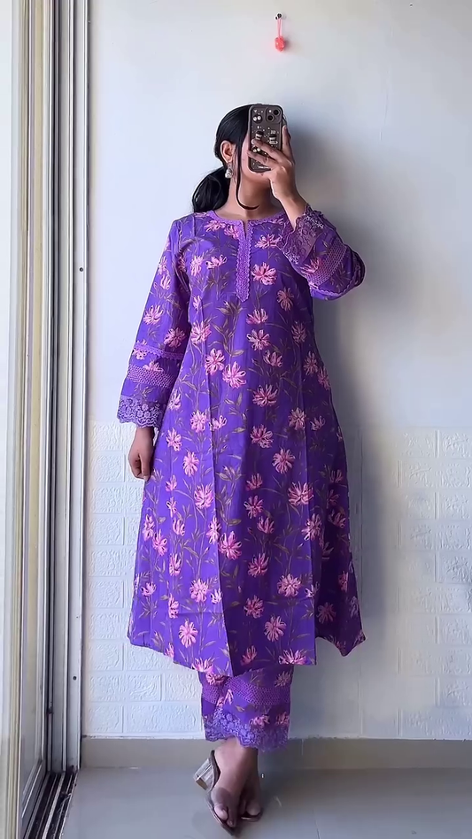 Extra Premium Ethnic Cotton Co-ordsets Purple