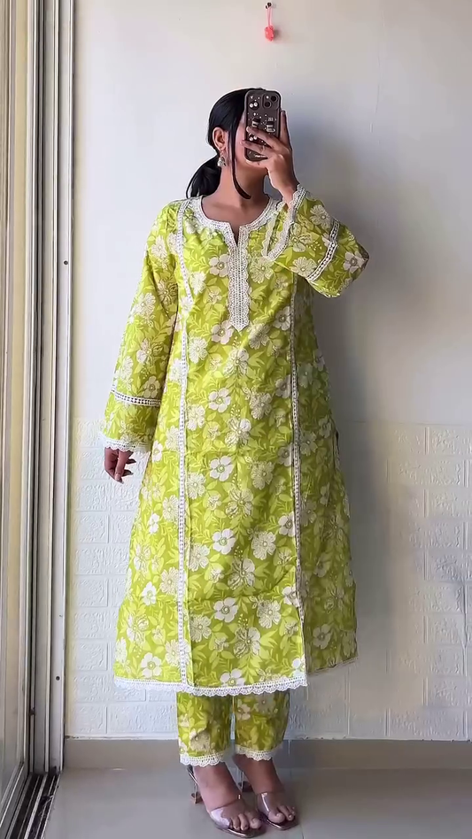 Extra Premium Ethnic Cotton Co-ordsets Green