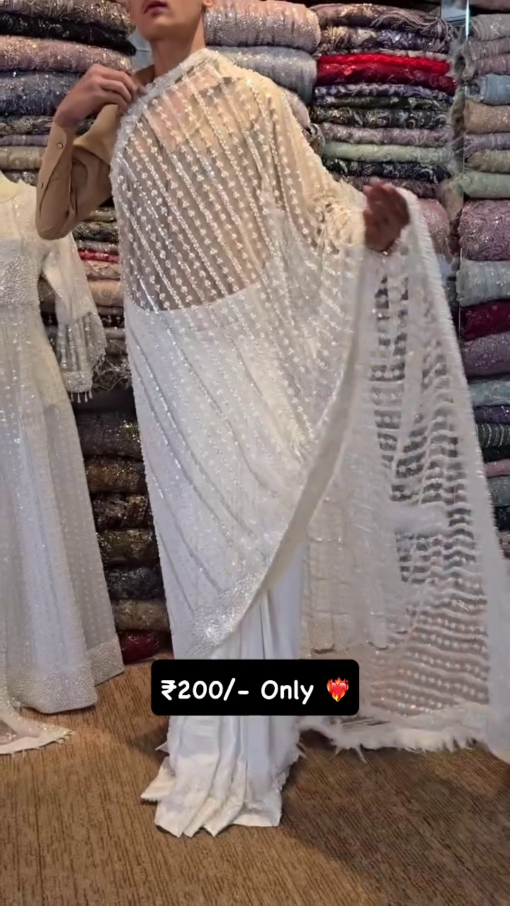 White Sequinned Embellished Saree Sale