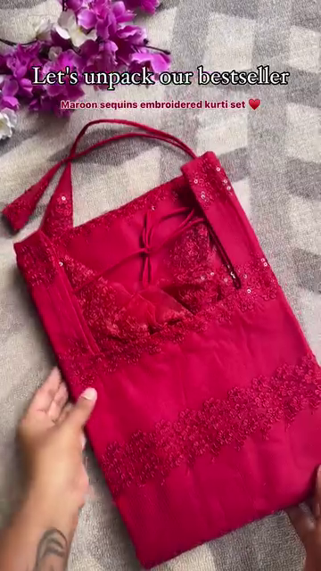 Sequin Red Designer Dress Set with Sequin work only 90/- 2AG5