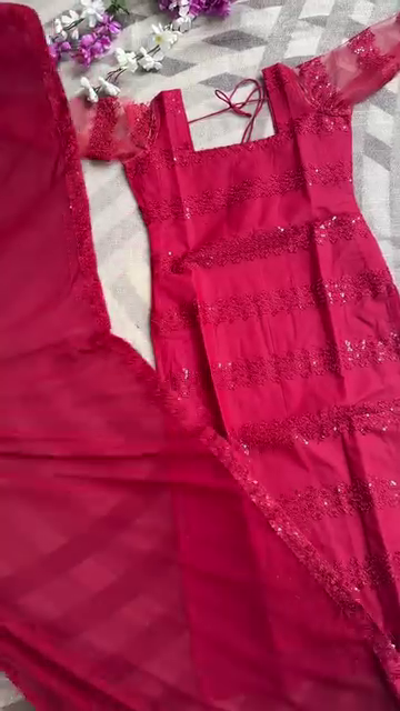 Sequin Red Designer Dress Set with Sequin work only 90/- 2AG5